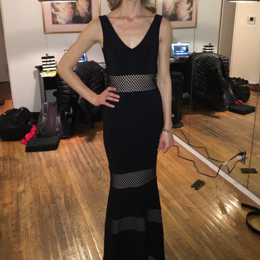 Avery G Netting Inset V-Neck Gown